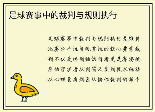 足球赛事中的裁判与规则执行